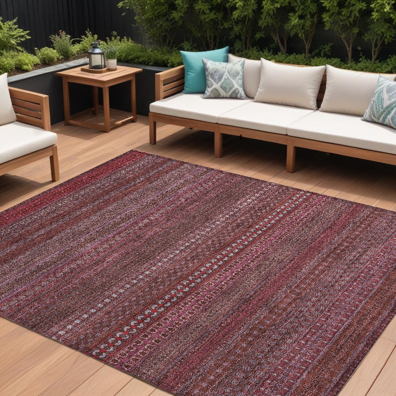 Edge Collections - 8' x 10' - Red - Washable Non-Skid Striped Area Rug for Indoor and Outdoor Use - 1 Piece